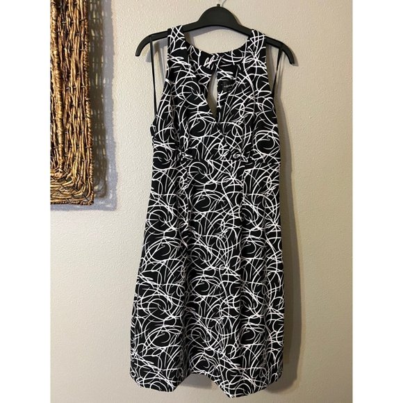 Connected Dress Navy Blue White 16 Swirls Washable Sheath Career Church Summer - Picture 6 of 7